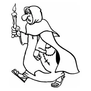 Monk with candle coloring page