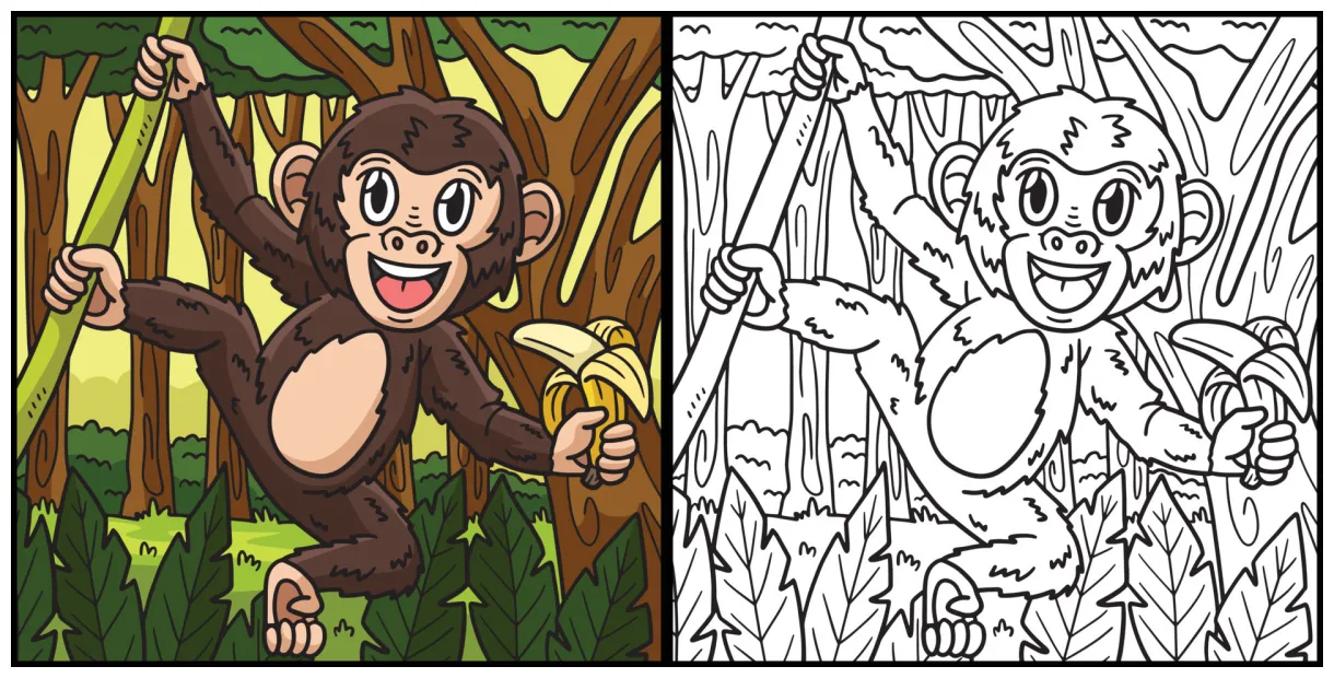 Monkey Coloring Page Colored Illustration 23093736 Vector Art at Vecteezy