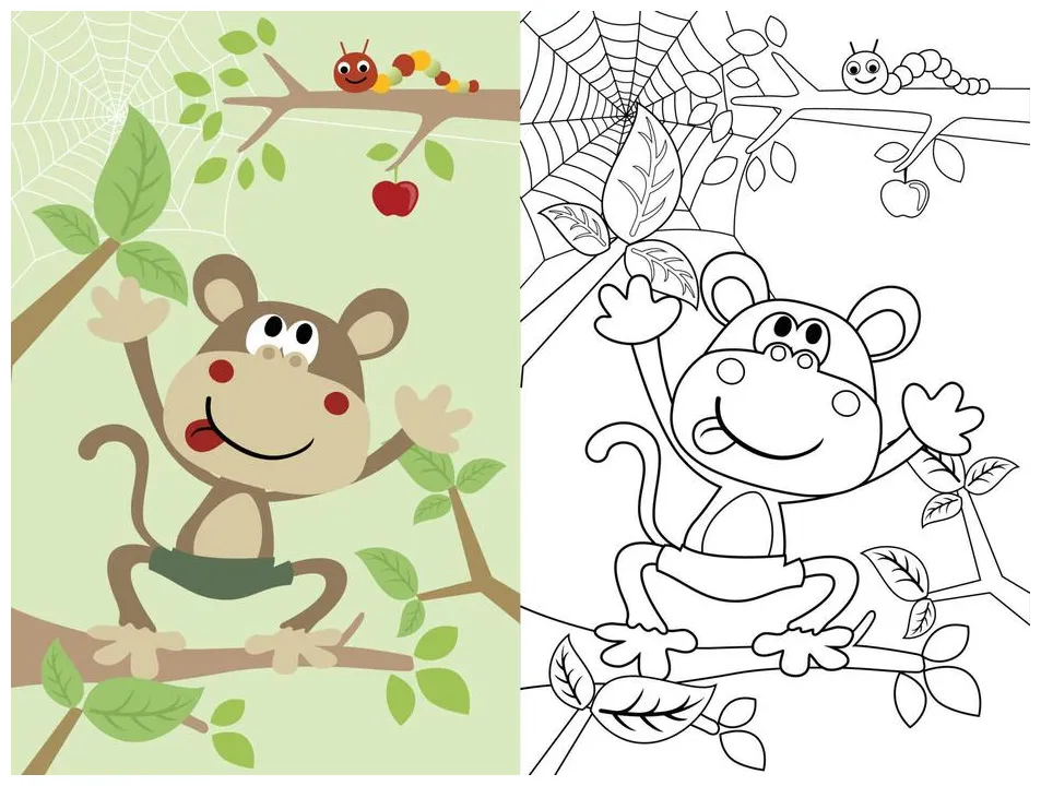 Monkey coloring page vector art, icons, and graphics for printable coloring page