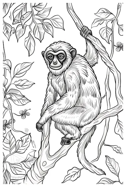 Monkey swinging coloring page premium ai-generated
