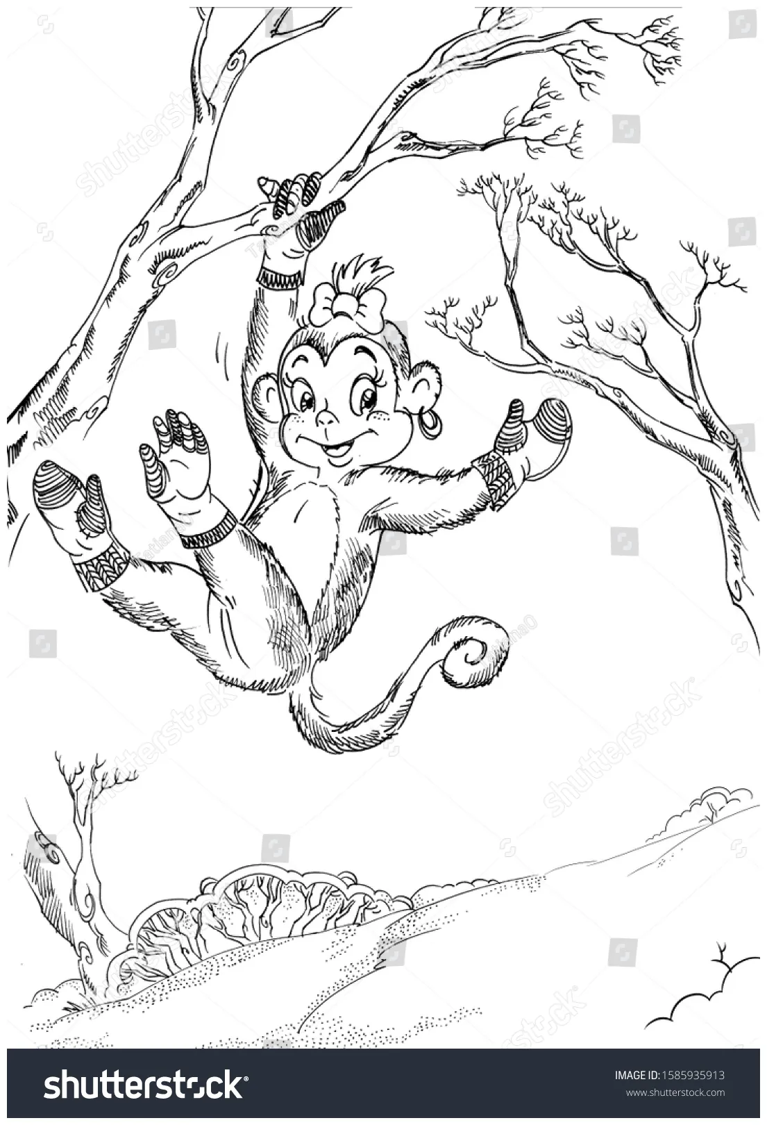 Coloring book page funny monkey swinging stock illustration 1585935913
