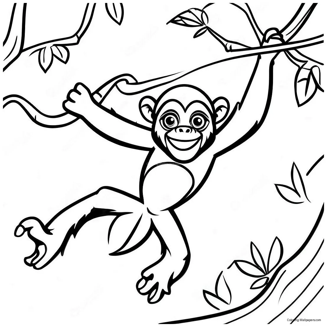 Spider monkey swinging through trees coloring page 43343-34255