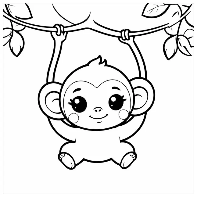 Premium vector monkey swinging from tree vector coloring book for kids printable coloring page