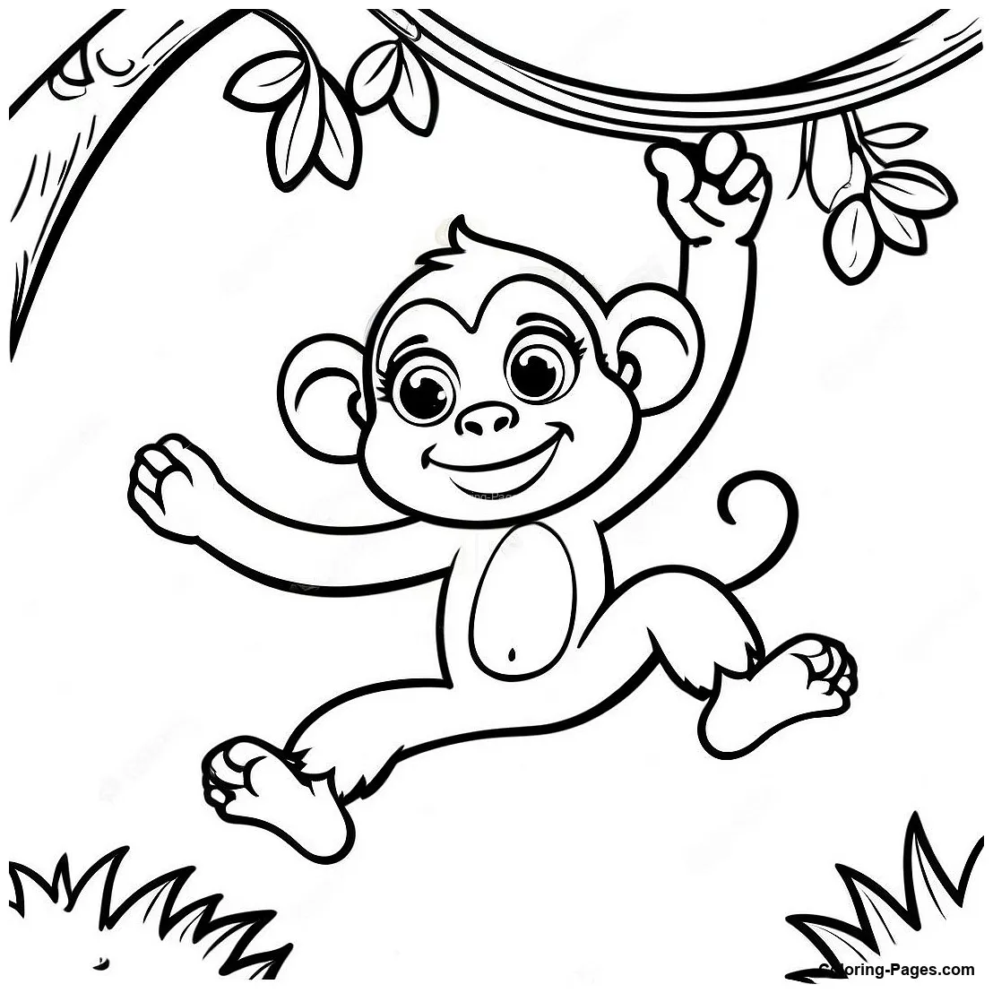 Playful monkey swinging from trees coloring page coloring-pages