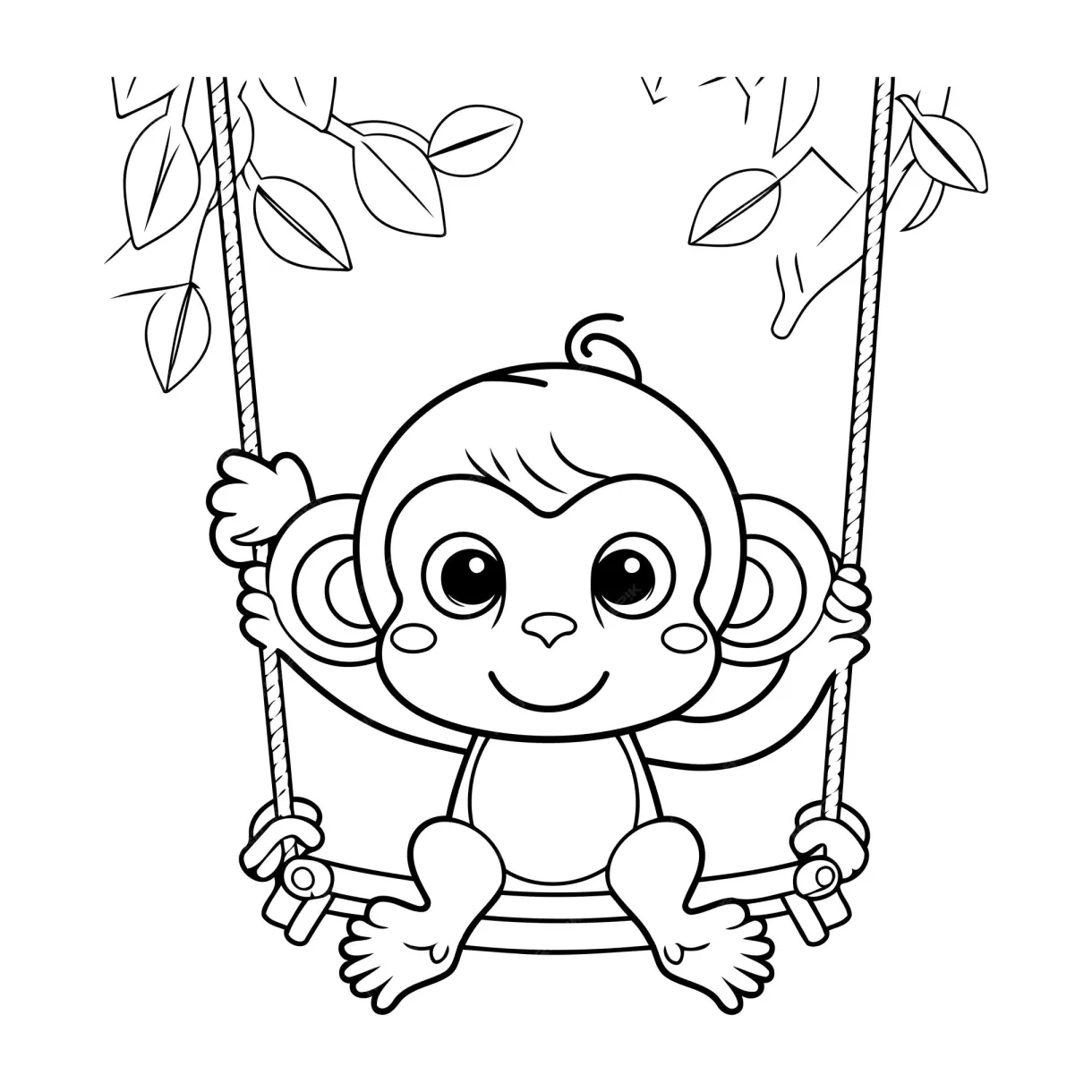 Premium vector coloring page outline of cartoon monkey swinging on a