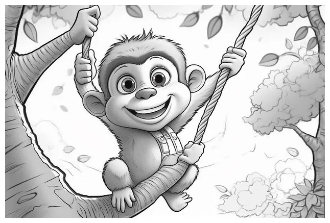 Premium ai a monkey swinging on a tree branch printable coloring page
