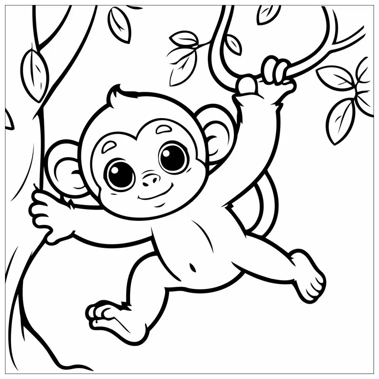 Premium vector monkey swinging from tree coloring page for toddlers