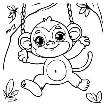 Cute monkey swinging from a tree coloring page coloring-pages