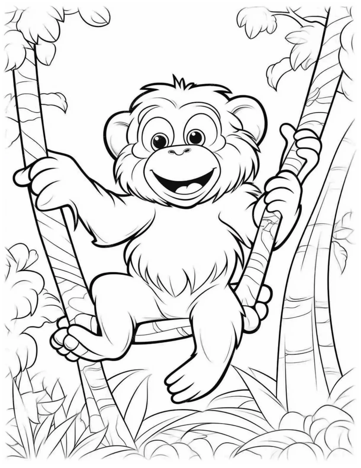 Premium ai a monkey swinging on a tree branch coloring page