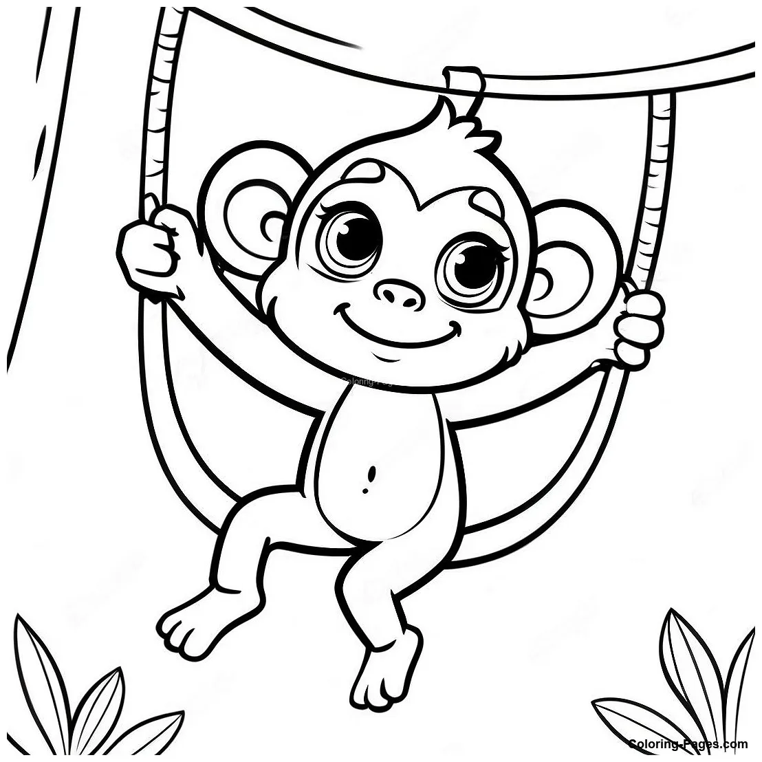 Cute monkey swinging from a tree coloring page coloring-pages