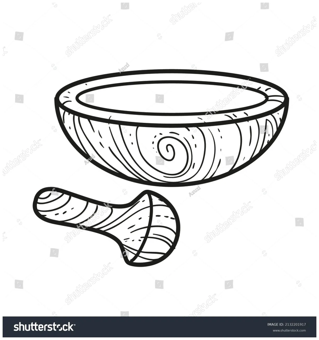 Wooden mortar pestle outlined coloring page stock vector