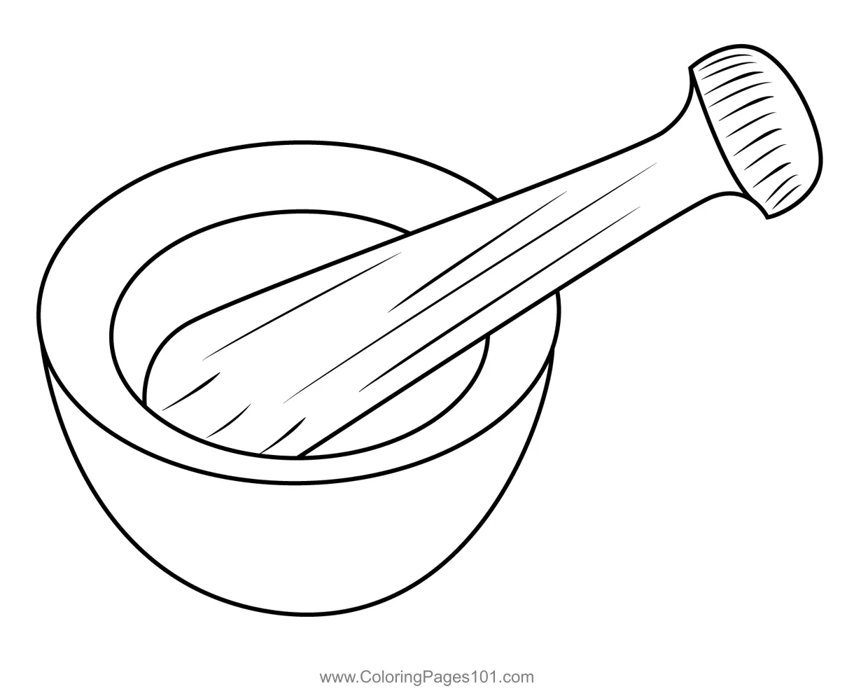 Mortar and pestle kitchen herb bowl coloring page for kids free printable coloring page