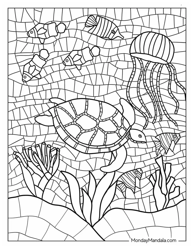 Winter mosaic coloring simplycoloringpages
