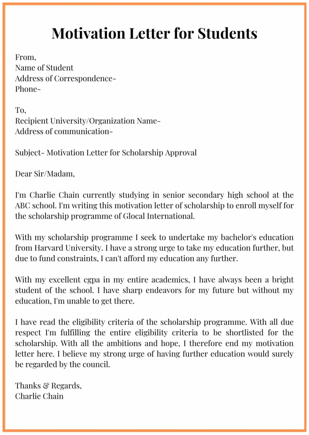 Example Of Motivational Letter For Scholarship / How To Write A Cover