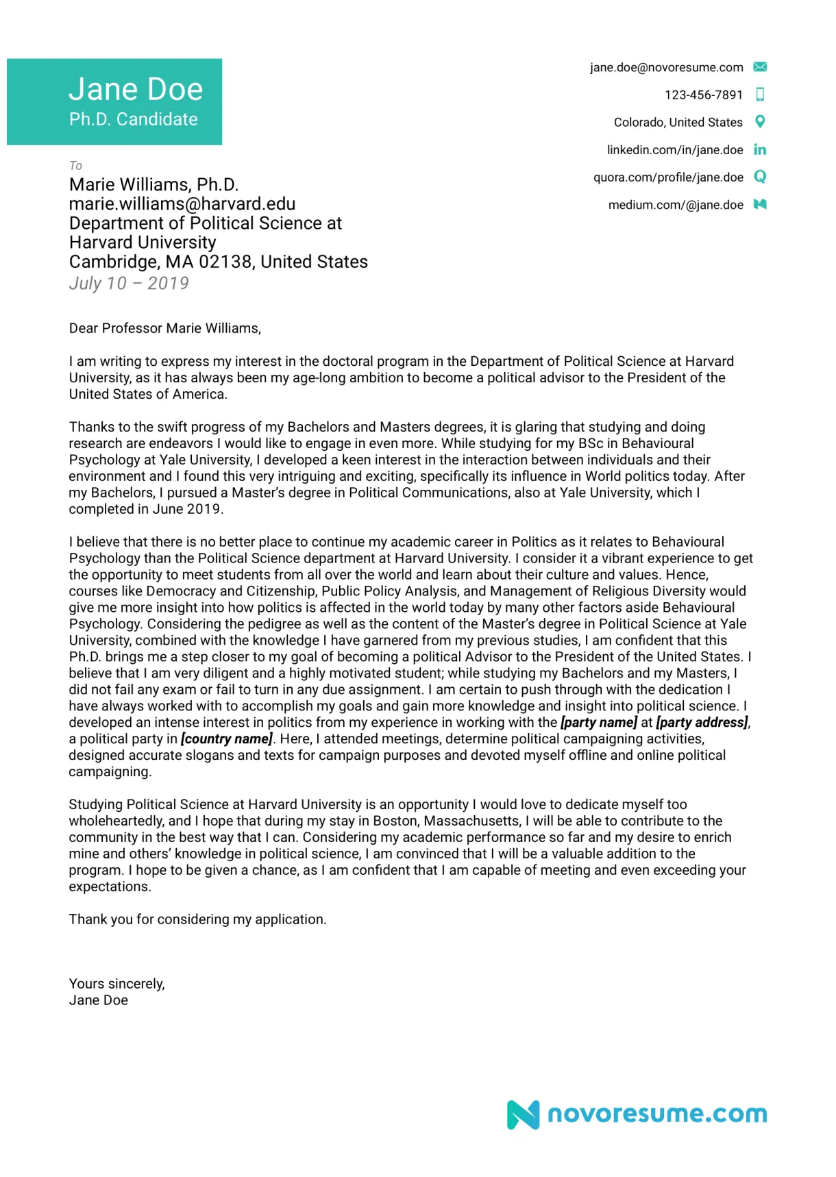 Motivational Letter Example