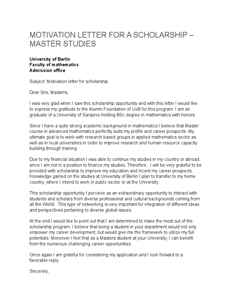 Example Of Motivational Letter For Scholarship / 12+ Scholarship