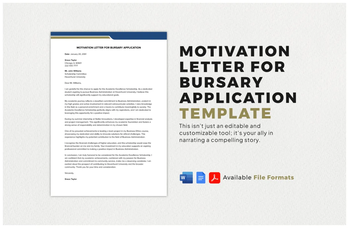 Motivation Letter for a Scholarship in Google Docs, Word, Pages, PDF