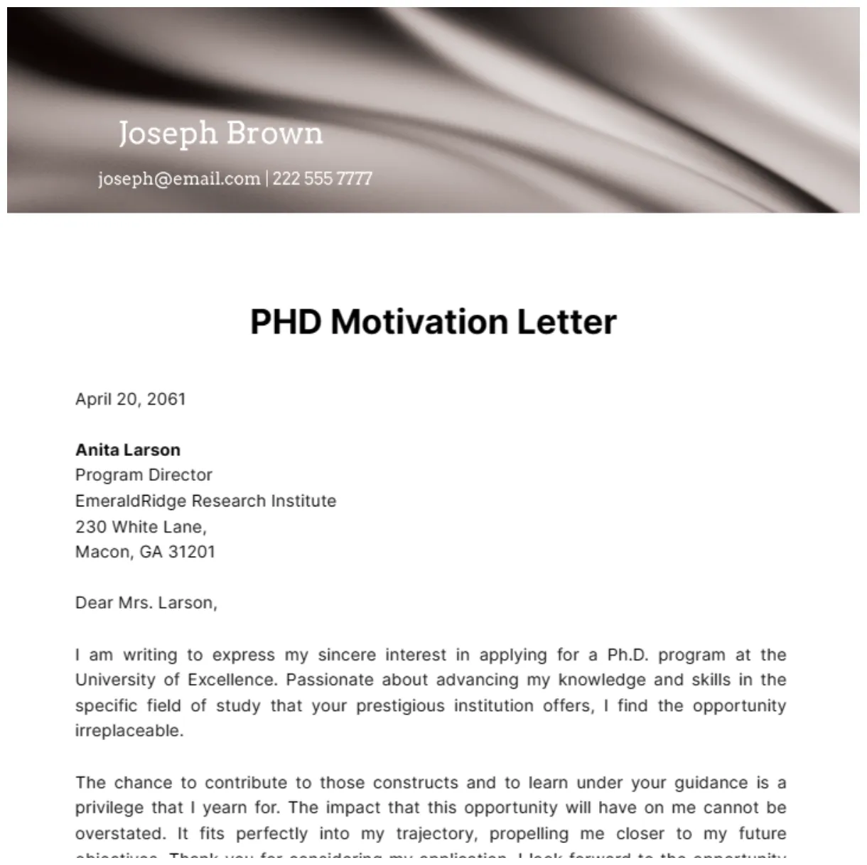 PHD Motivation Letter Template - Edit Online & Download Example