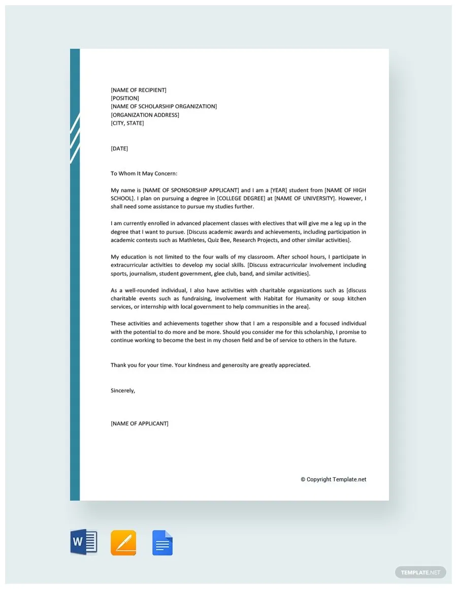 Motivation Letter for a Scholarship - Google Docs, Word, Apple Pages