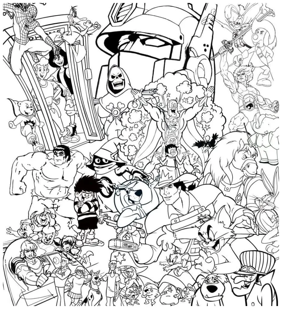 Cartoon and Movie Characters Aesthetics Coloring Page - Free Printable