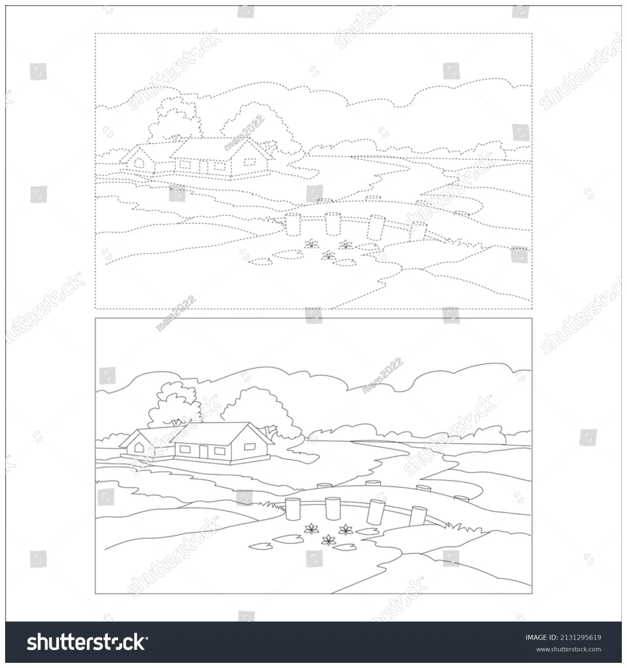 Scene coloring page vector line art stock vector