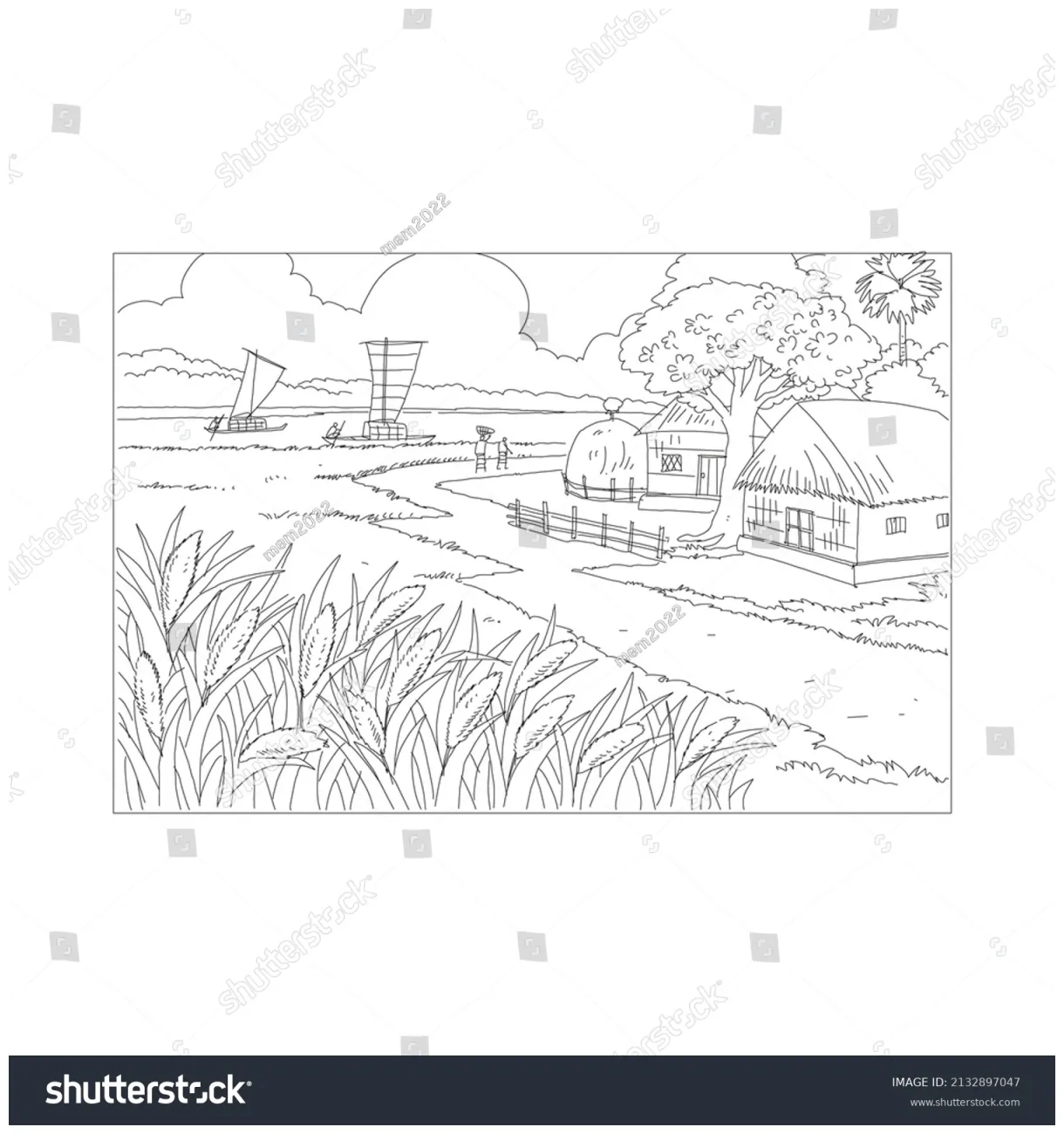Scene coloring page vector line art stock vector