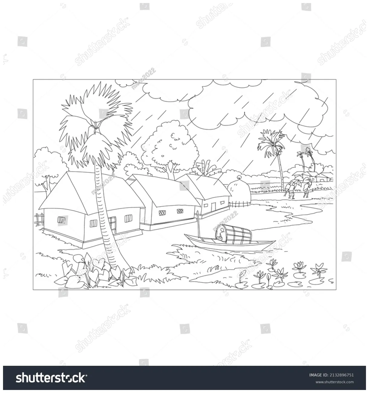 Scene coloring page vector line art stock vector