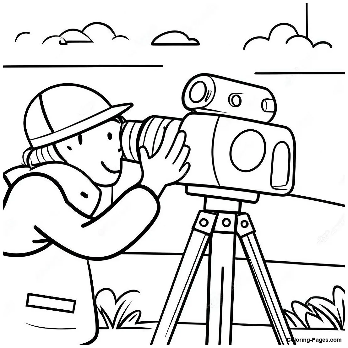 Cameraman filming a coloring-pages