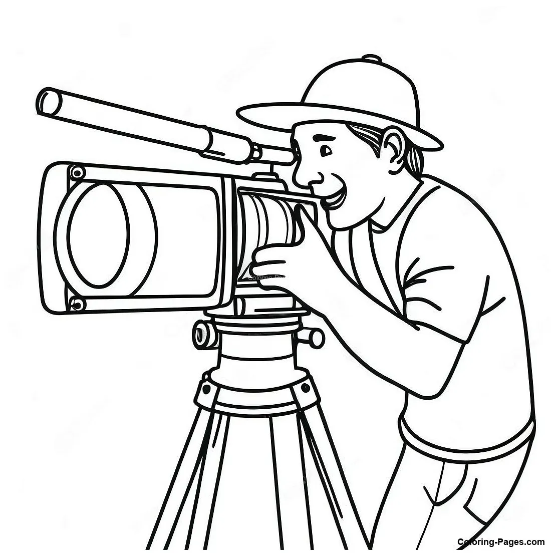 Cameraman filming a coloring-pages