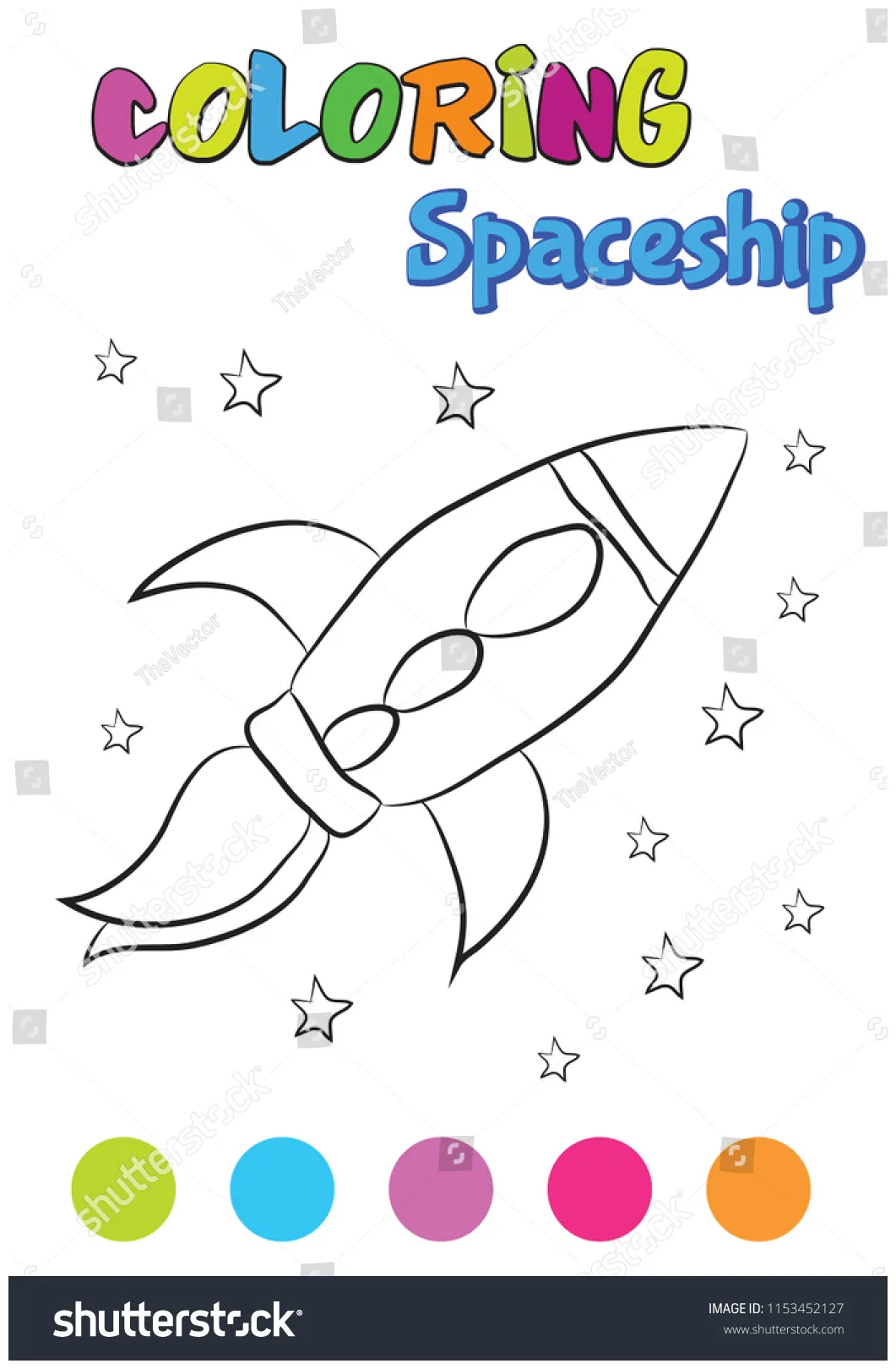 Coloring page spaceship stock vector 1153452127