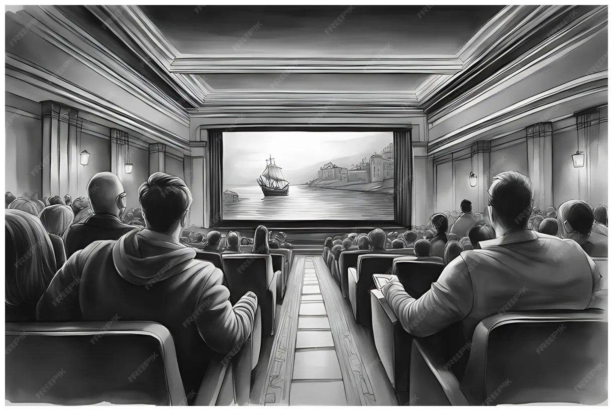 Premium ai movie theater watching movie coloring page