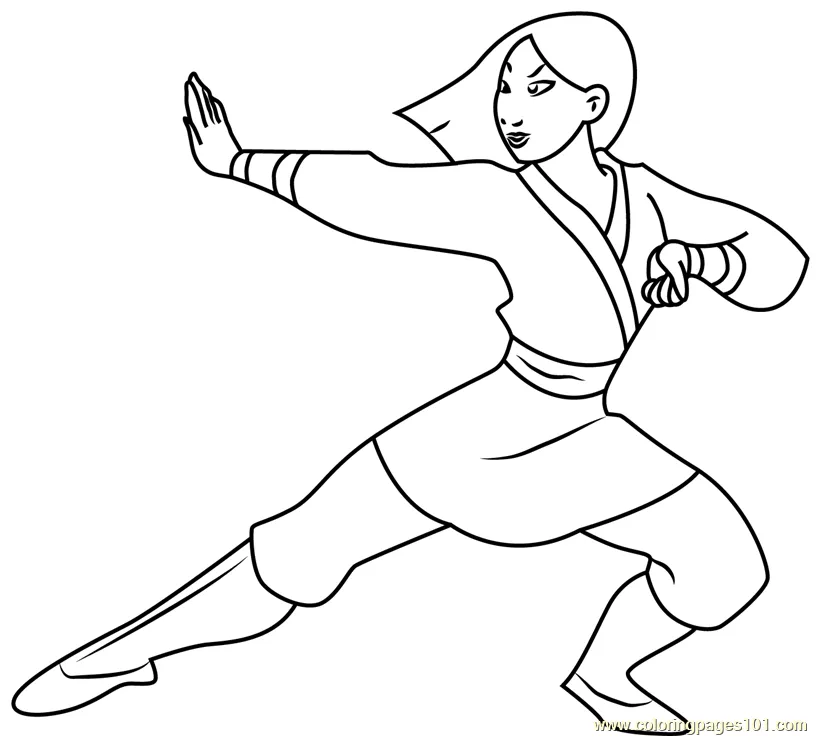 Mulan as Warrior Coloring Page for Kids - Free Mulan Printable Coloring