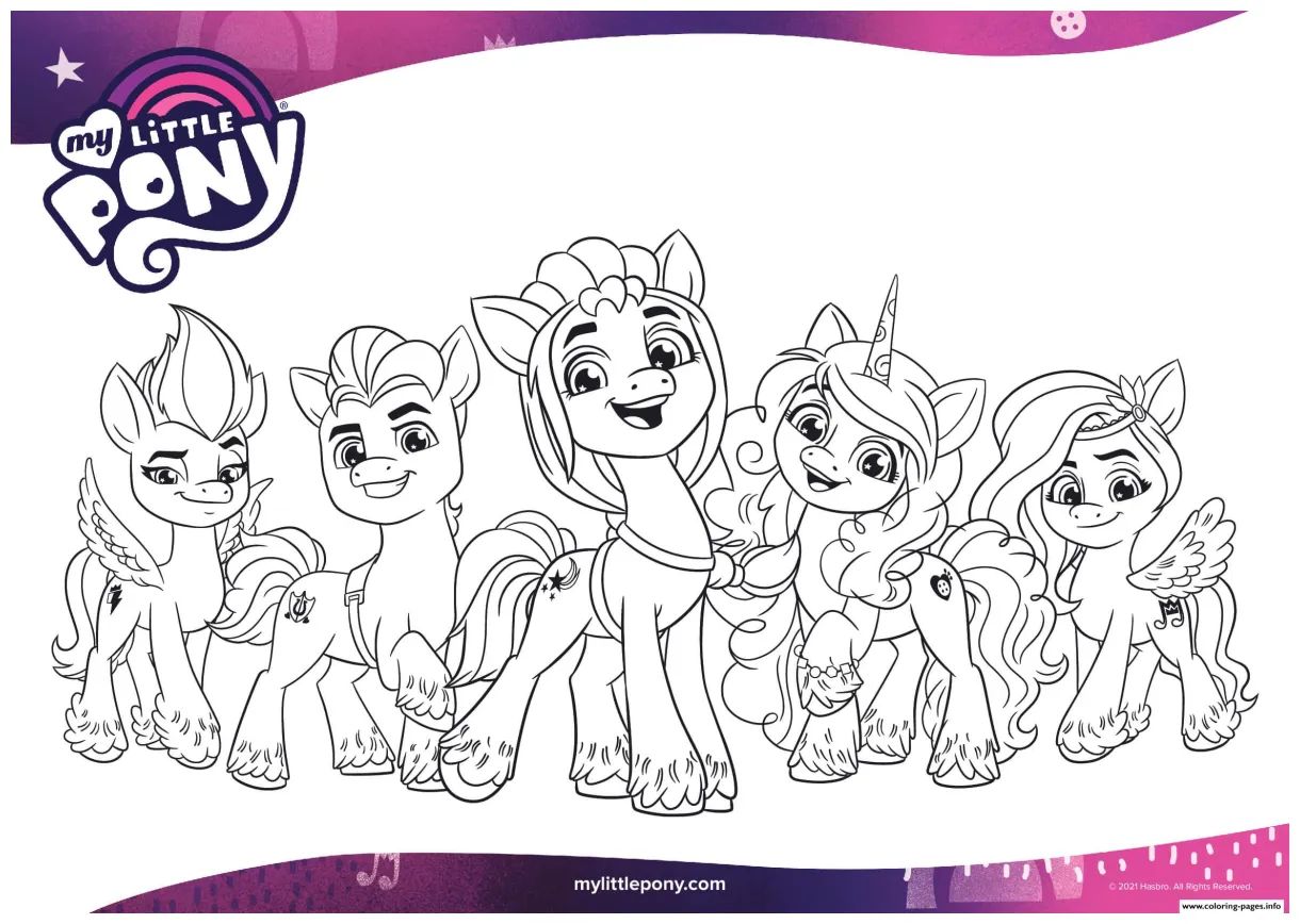 My little pony the mane 5 mlp 5 coloring page printable