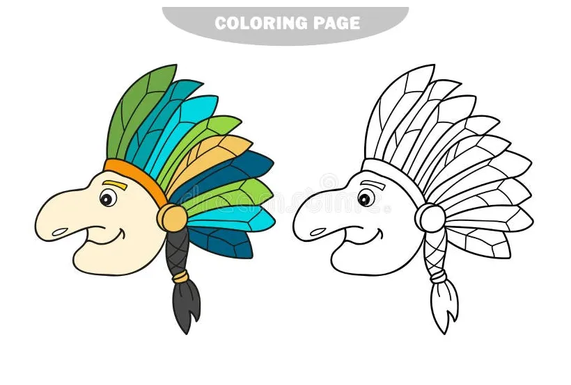 Simple Coloring Page. Native Indian Man with Feather Headdress