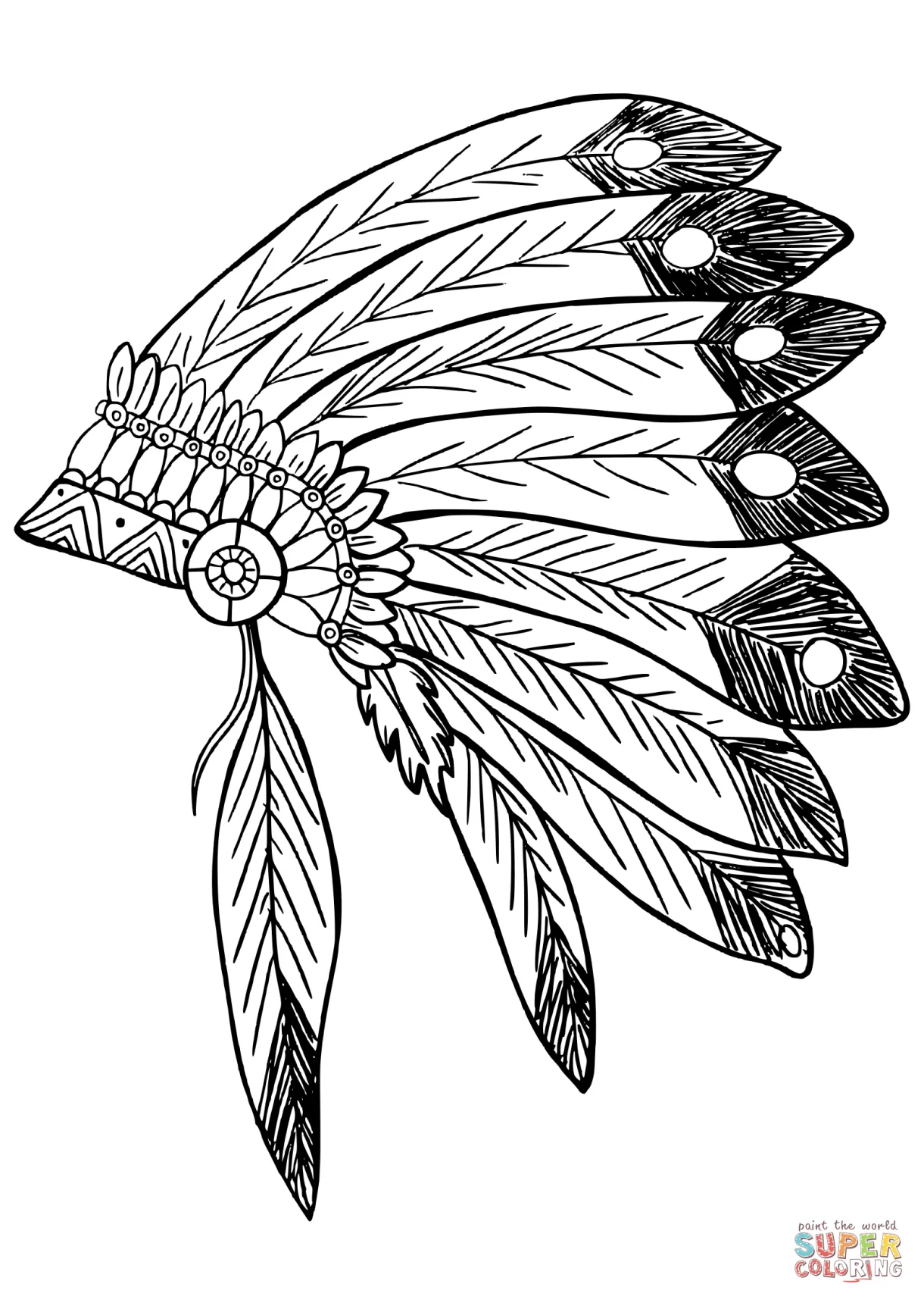 American Native Indian Feather Headress coloring page | Free Printable