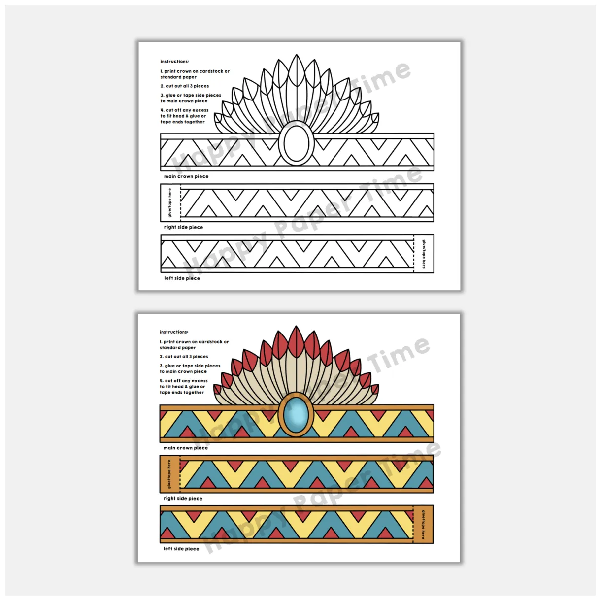Native American Headdress Feathers Paper Crowns Printable Coloring
