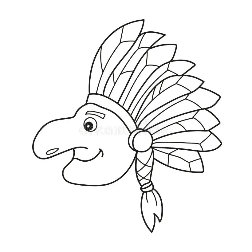 Simple Coloring Page. Native Indian Man with Feather Headdress