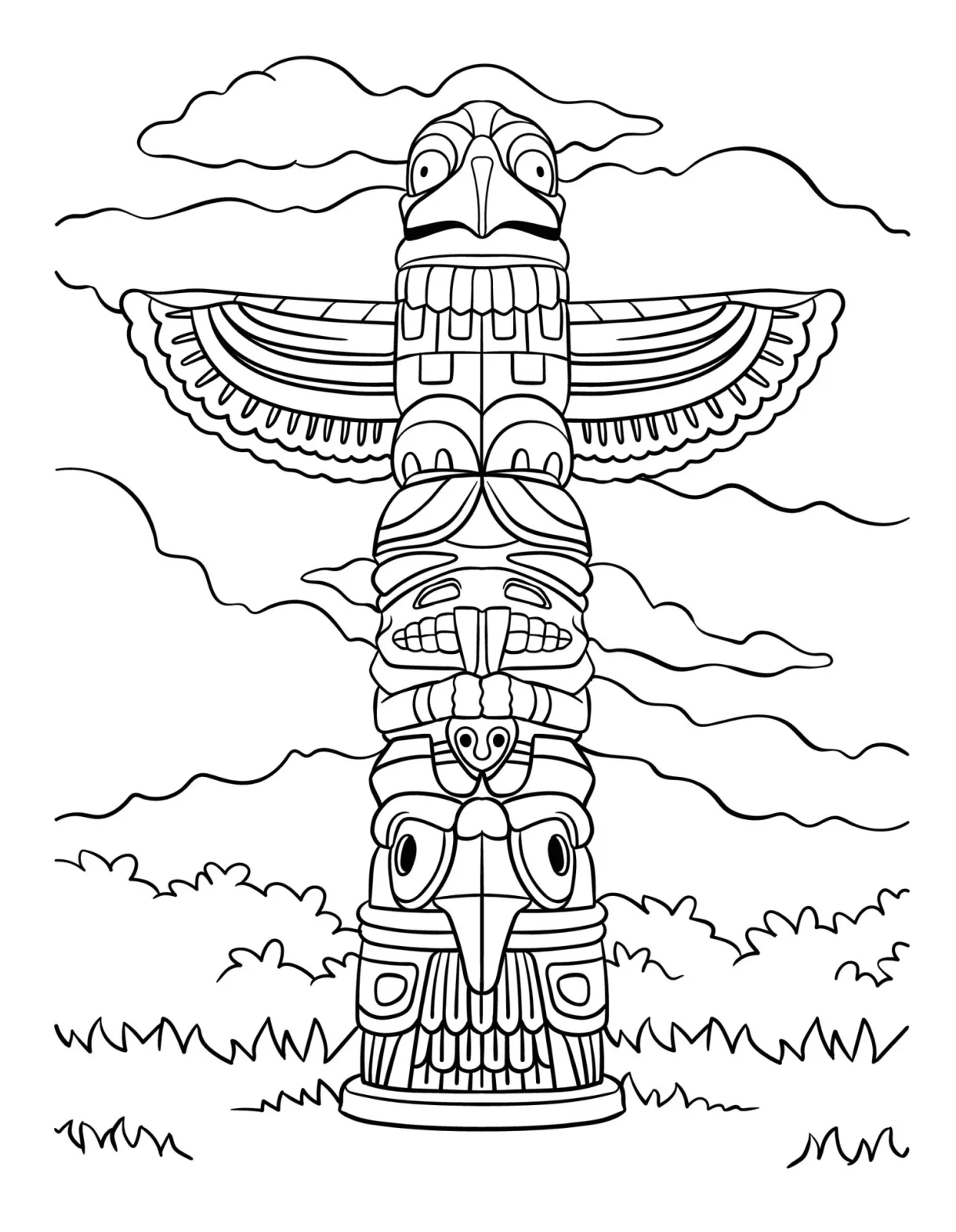 Native American Indian Totem Coloring Page 17197935 Vector Art at Vecteezy