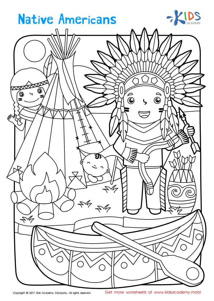 Native american coloring page worksheet free printable worksheet for