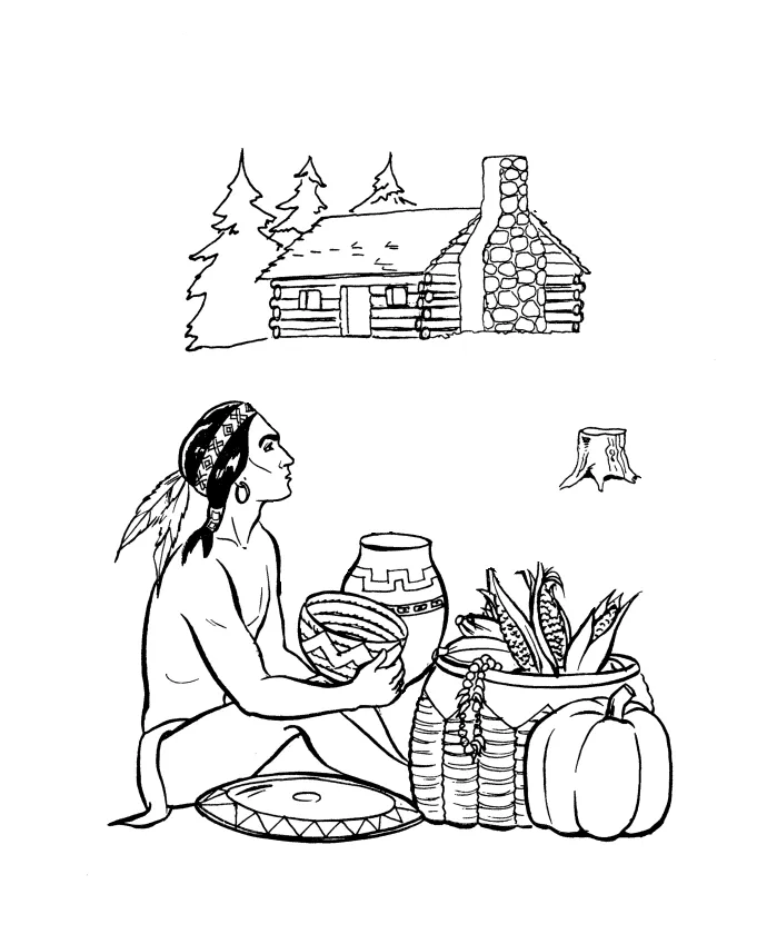 Pilgrim thanksgiving coloring page sheets native americans traded