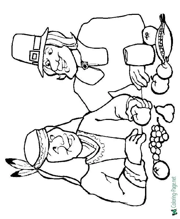 Thanksgiving coloring pages pilgrim native american