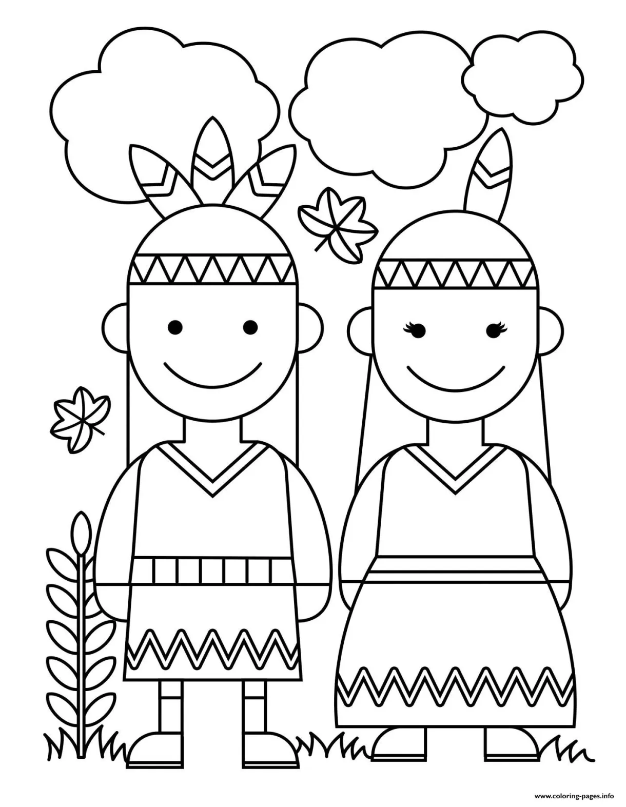 Thanksgiving native american indians coloring page printable