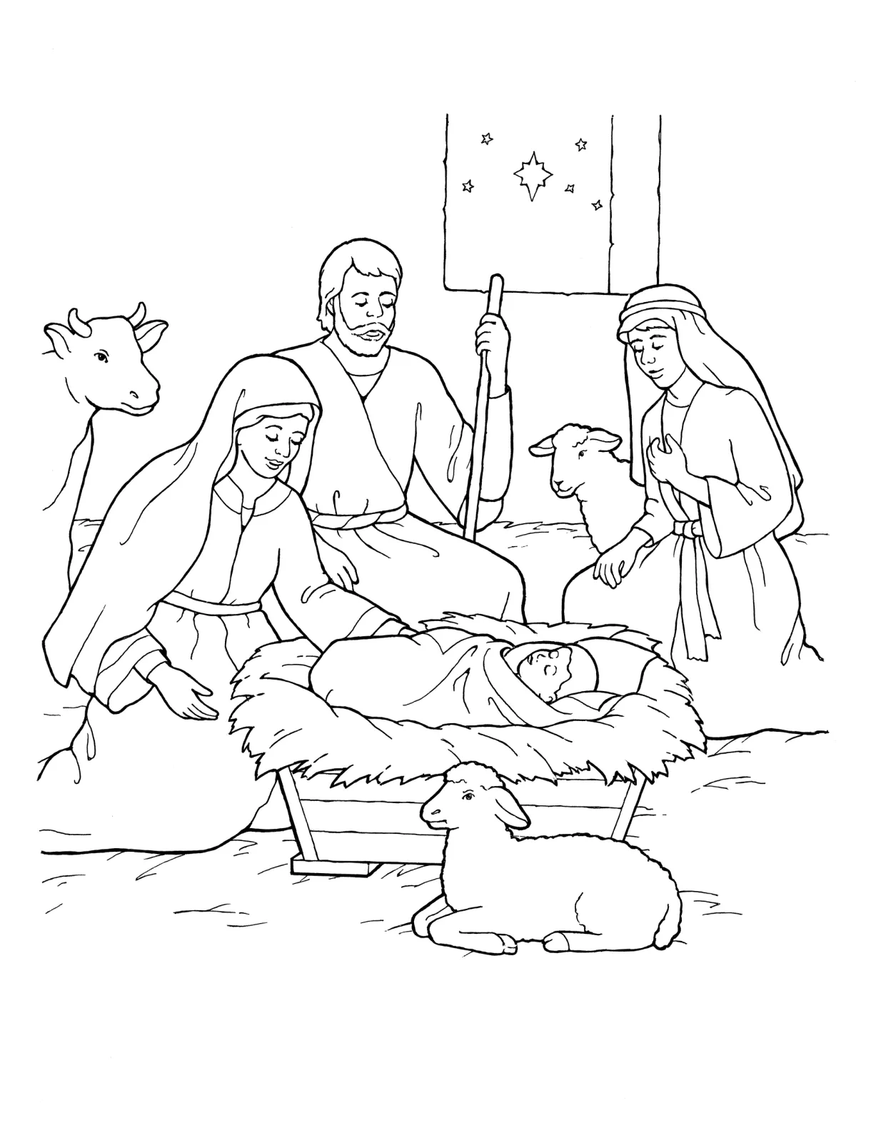 Coloring Nativity Scene With Shepherds Coloring Pages