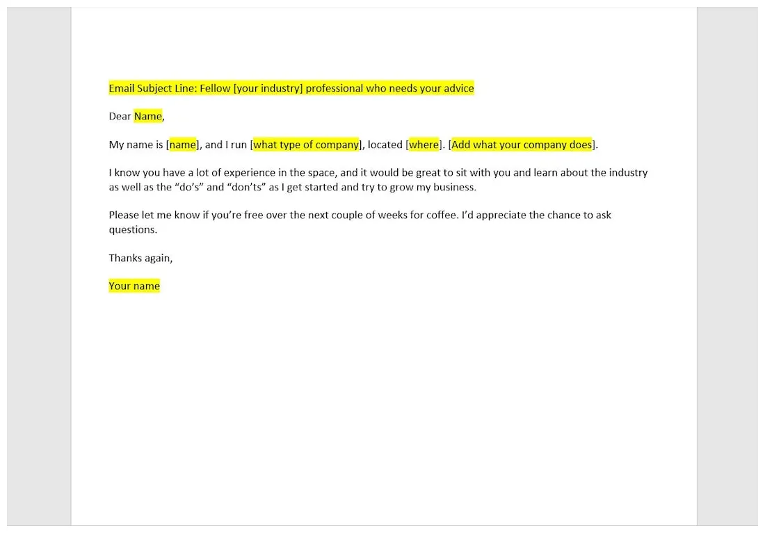 Networking email, networking email template, email template, networking
