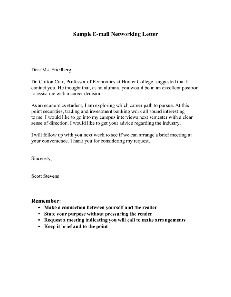 Sample networking email for career advice printable coloring page