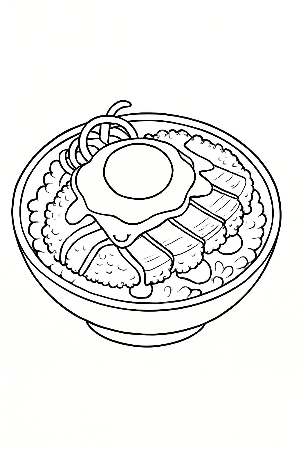 Elegant black and white noodle bowl with chopsticks coloring page