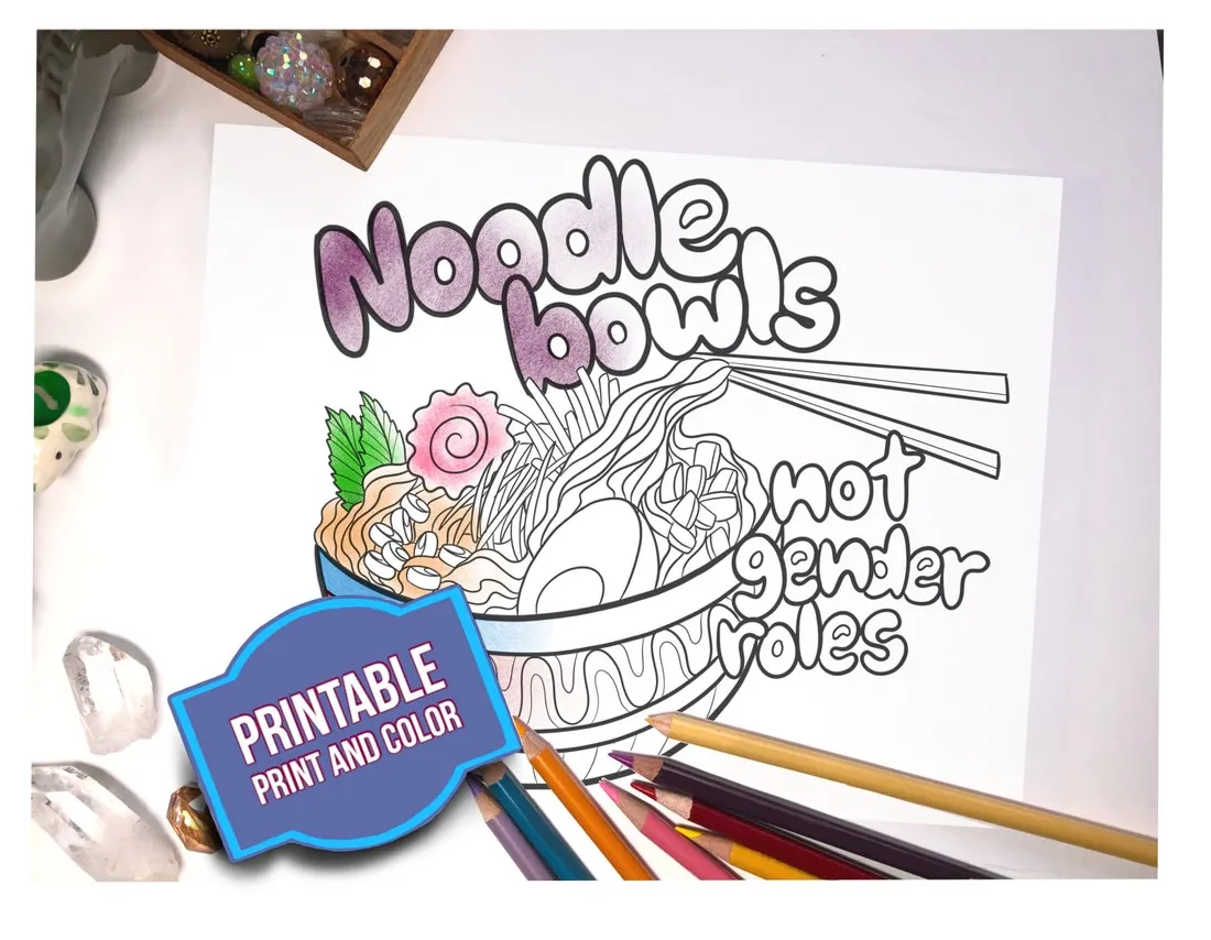 Coloring page noodle bowls not gender roles sassy coloring sheet