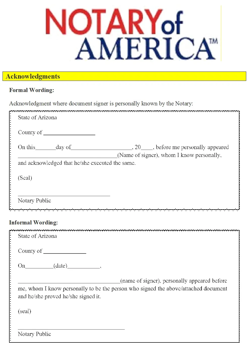 Notary acknowledgment statement templates free report templates