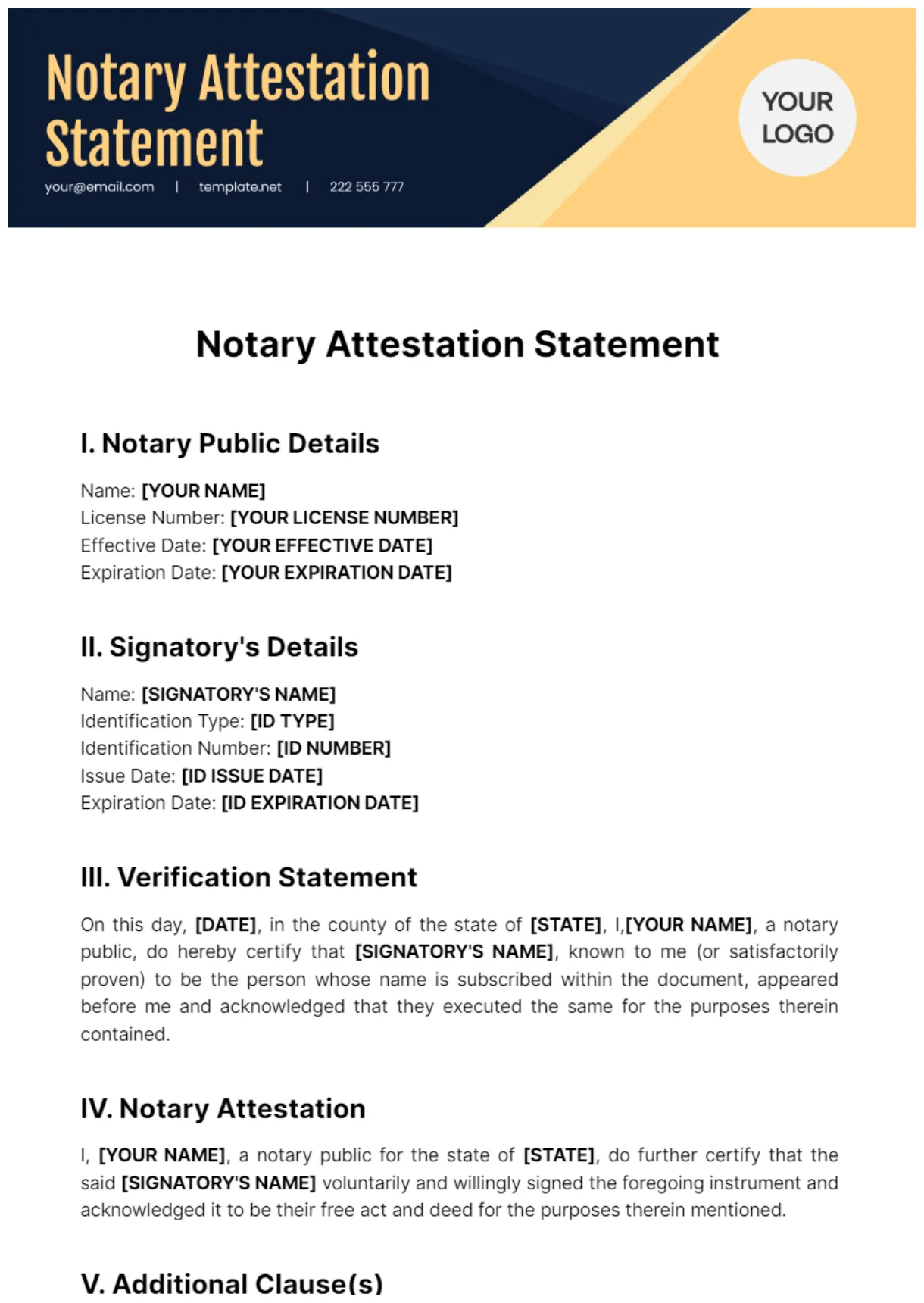 Free notary attestation statement template to edit online