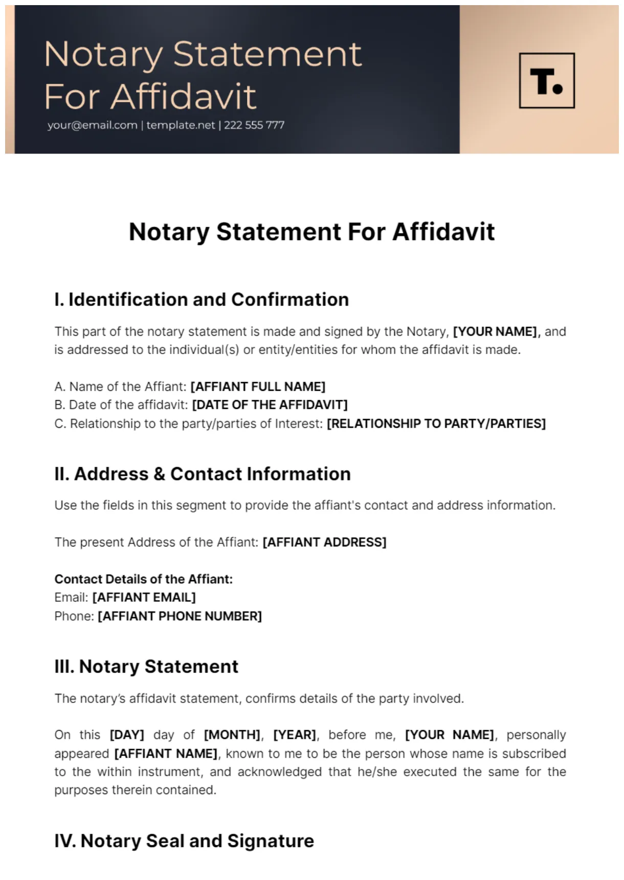 Free notary statement for affidavit template to edit online